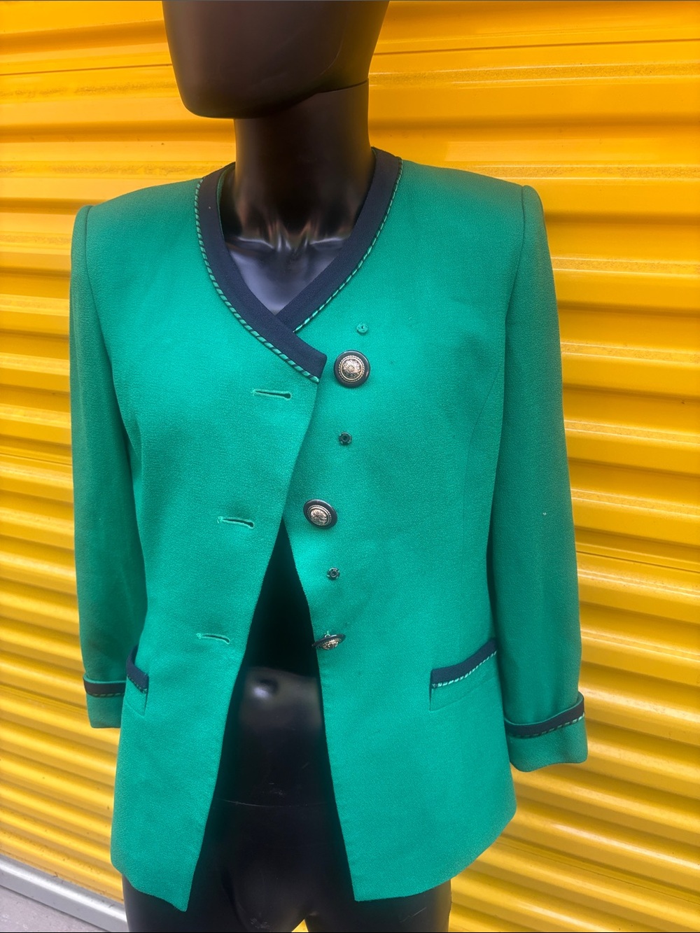 Albert Nipon Emerald Green Tailored Women's Jacket with Black Trim